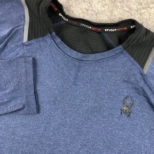 Spyder Active Mens XL Blue Athletic Long Sleeve Crew Neck Shirt Spider Logo